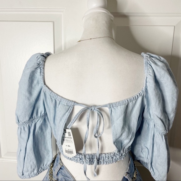 Zara Denim Crop Open back top (M) - Picture 6 of 10